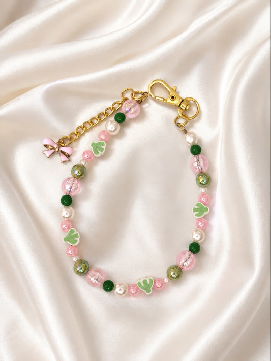 Cactus Blush Socialite necklace with blush pink, green, pearl and cactus beads