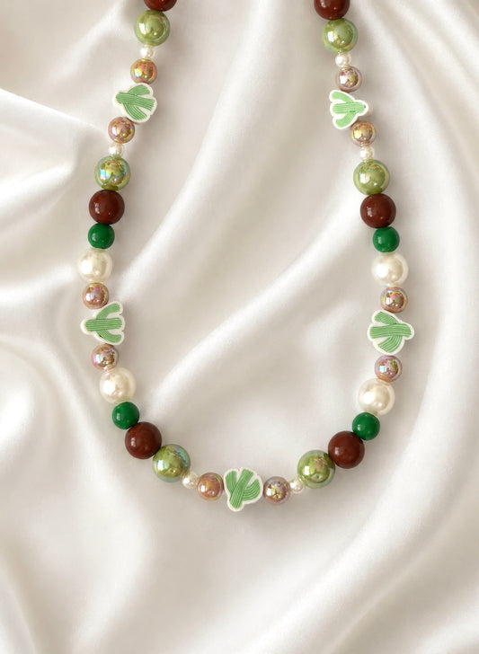 Cactus Canyon Socialite necklace with cactus beads, brown, green and pearl accents
