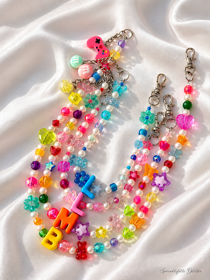 Gimme Gummy personalized initial necklace with colorful gummy bear beads and Austrian crystal accents