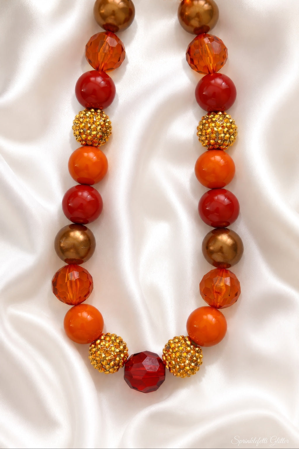 Harvest Ember Necklace with burnt orange, cranberry, bronze, warm brown, pearl-inspired beads and Austrian crystal accents