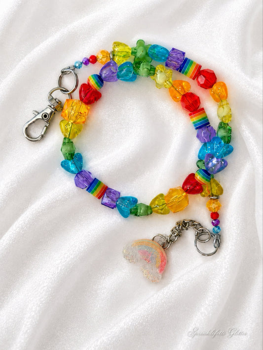 Rainbow Taffy colorful statement necklace with premium rainbow beads and Austrian crystal accents