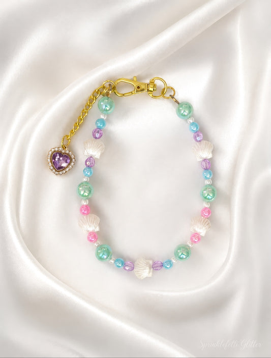 Seaside Pearl Cabana necklace with aqua, lavender, pink, pearl and seashell beads